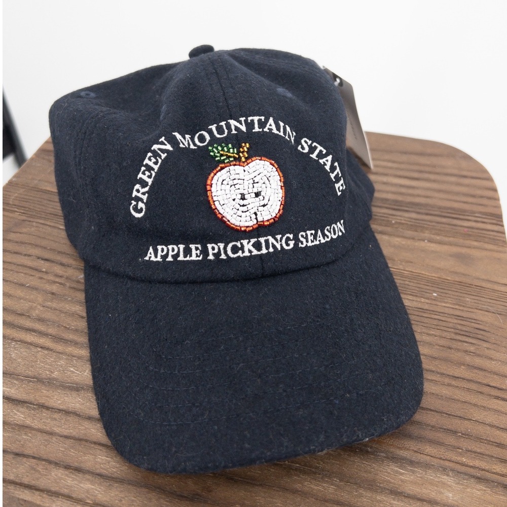 Anthropologie Green Mountain State Apple Picking Season Beaded Hat Navy Blue NWT